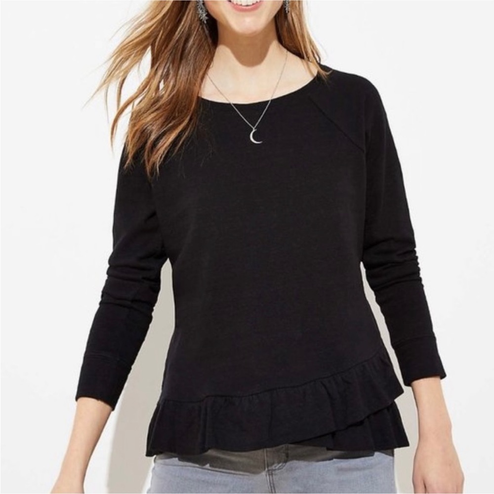 Black LOFT Ruffle Hem Sweatshirt